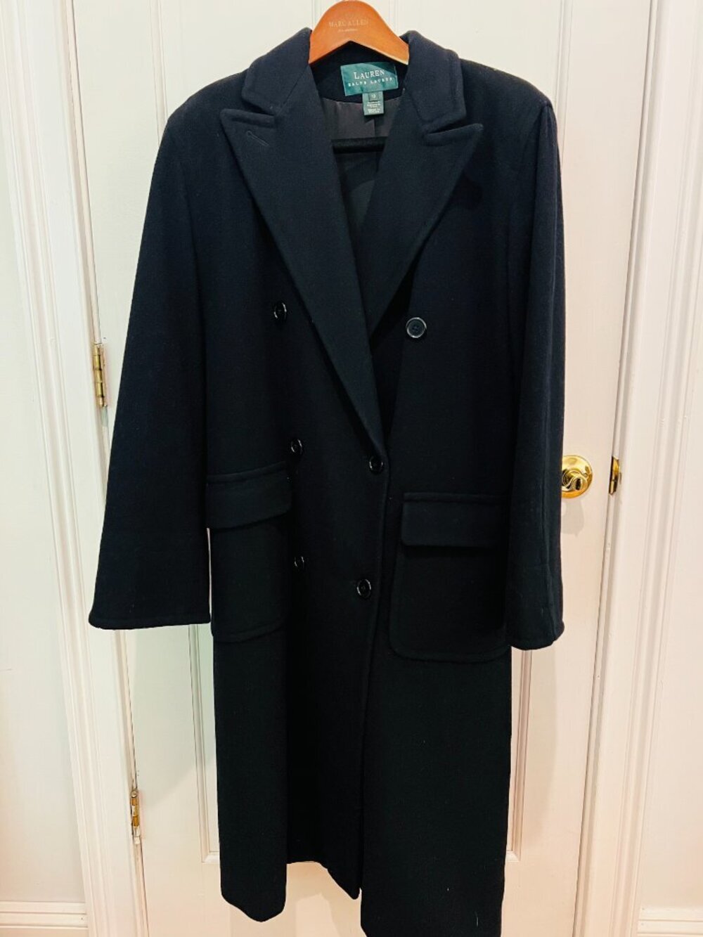 Vintage Ralph Lauren Navy MADE IN USA 100% Wool Double Breasted Long Coat Sz 10 - Picture 12 of 16